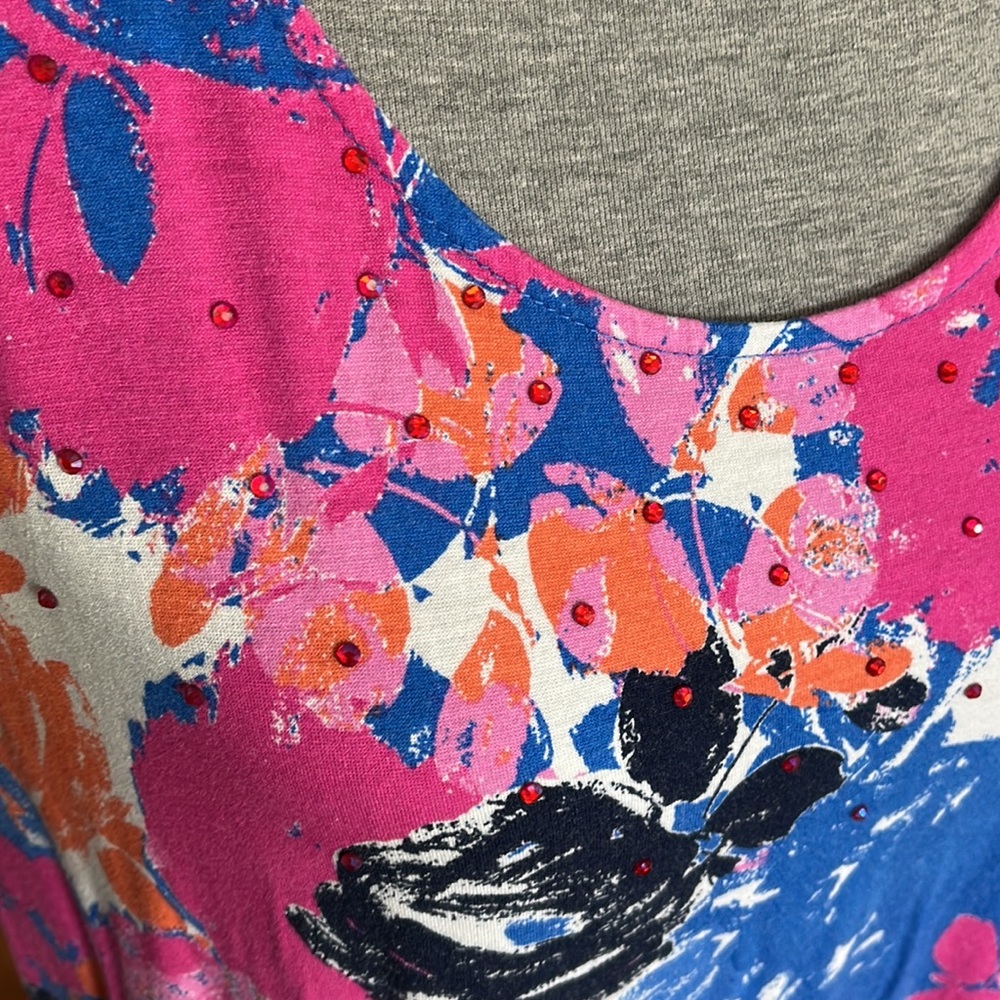 Ruby Rd. Multi color short sleeve blouse beaded embellished neckline - Picture 2 of 6